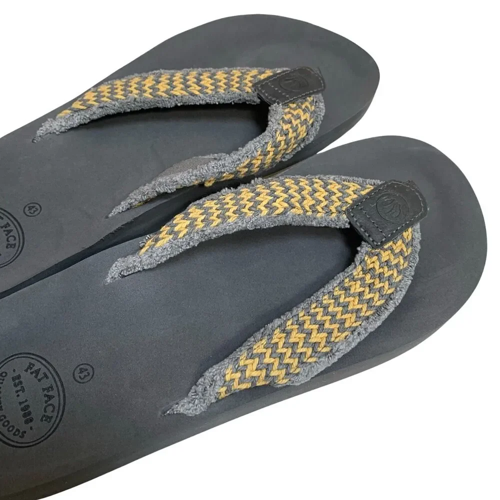 FAT FACE Mens Gray & Yellow Textile HARRIS Flip Flops Sandals Sz 10